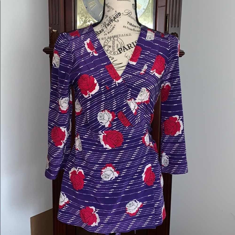Yumi Kim Purple Floral Silk Wrap Top